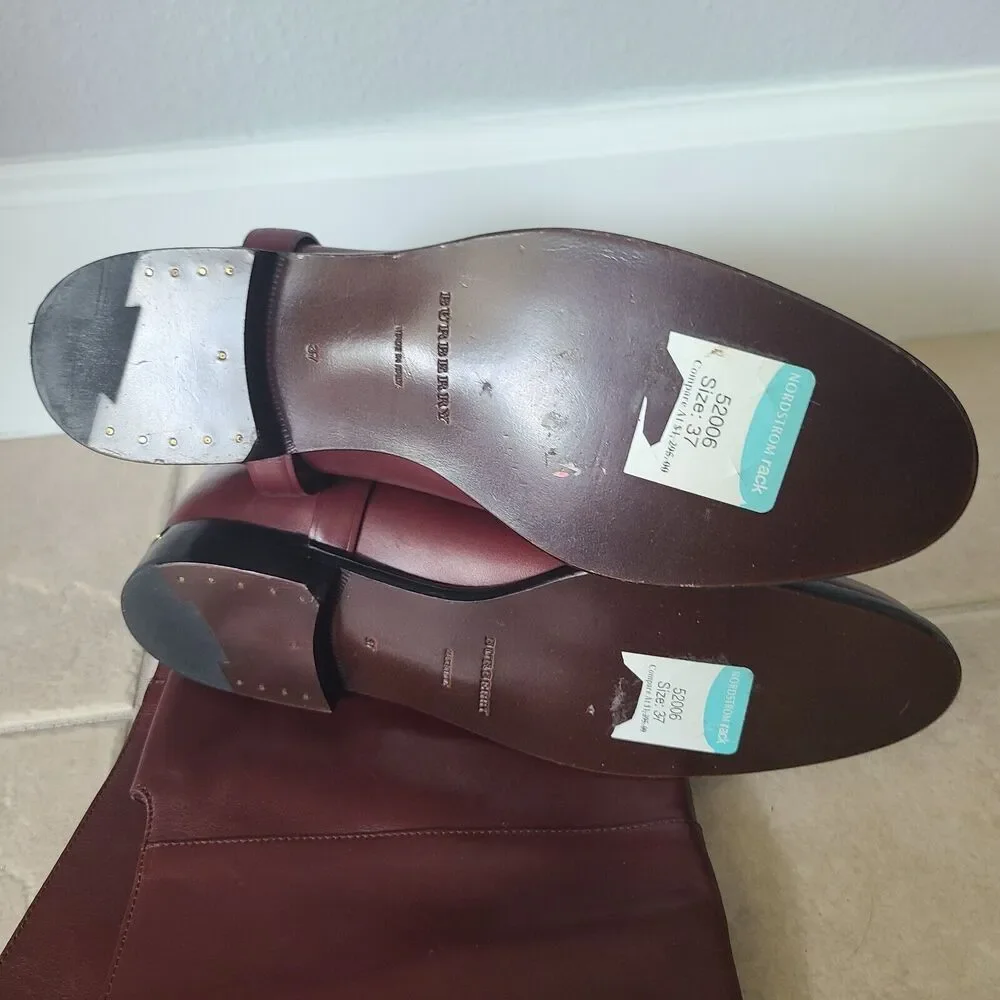 Burberry OTK tall riding buckle boots Carmack burgundy leather sz 6.5 7 37 new